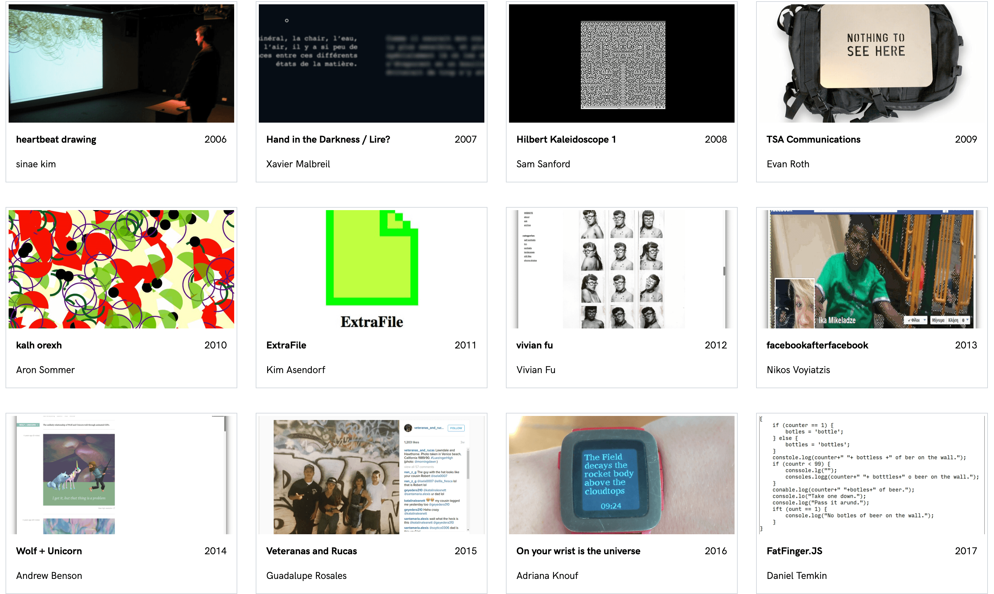 Screenshot from the Rhizome's Artbase website taken February 9th, 2023 (https://artbase.rhizome.org/wiki/Main_Page)