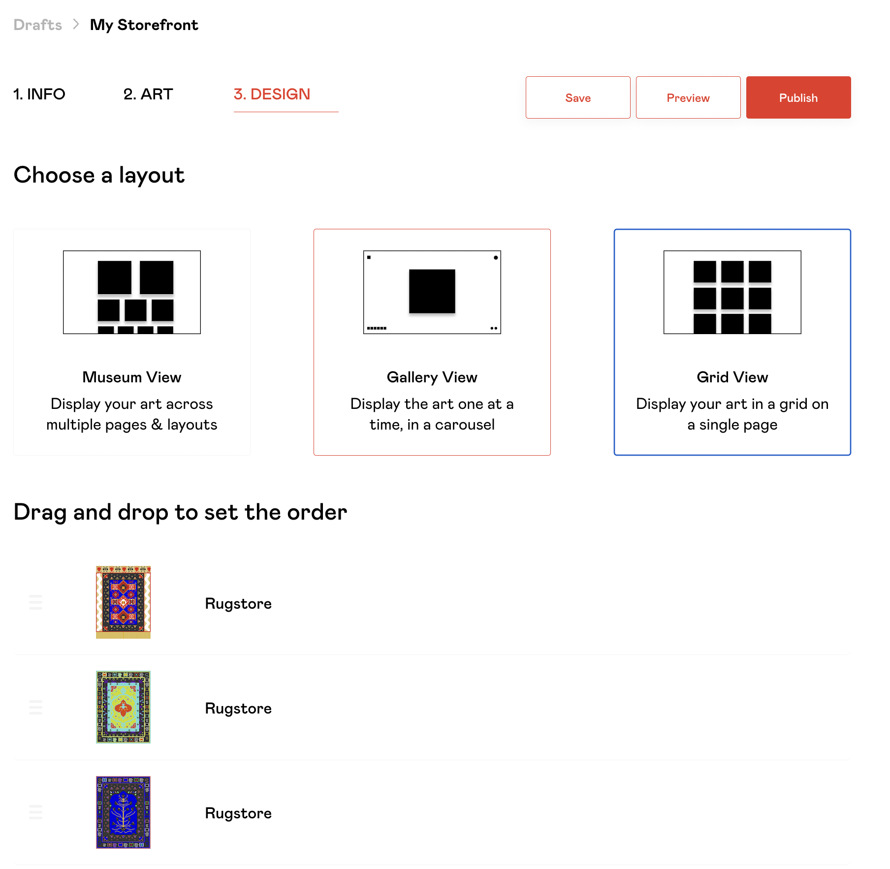select your layout - museum and grid are recommended! 